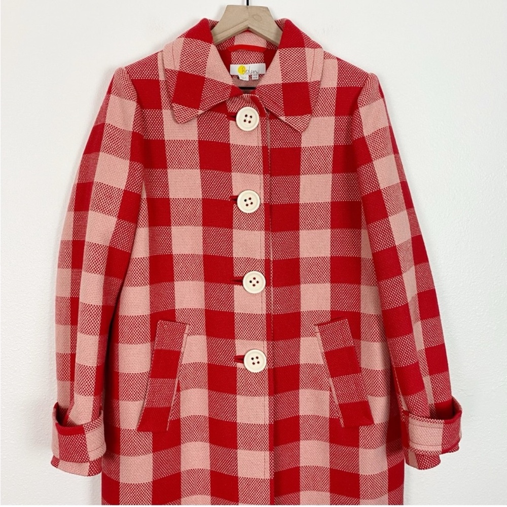 Boden Bonnie Gingham Buttoned Coat Pink Red U0047 Size US 10